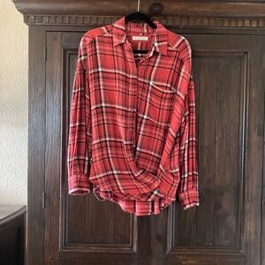 Free People XS Red Plaid Button-Up Shirt